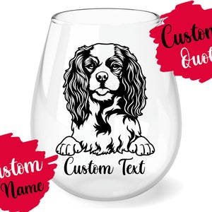 Personalized Cavalier King Charles Spaniel Mom and Dad Gift, Cavie Mommy Daddy Wine Glass, Cavalier Dog Women Men Christmas Present Gifts