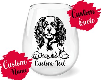 Personalized Cavalier King Charles Spaniel Mom and Dad Gift, Cavie Mommy Daddy Wine Glass, Cavalier Dog Women Men Christmas Present Gifts