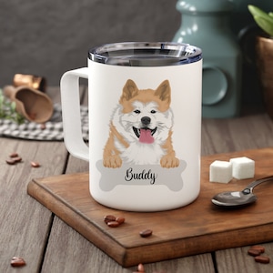 Personalized Akita Inu Insulated Coffee Mug, Dog Owner Portrait Mug, Akita Inu Owner Custom Dog Mug, Remembrance Memorial Gift
