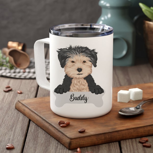 Personalized Morkie Insulated Coffee Mug, Dog Owner Portrait Mug, Morkie Owner Custom Dog Mug, Remembrance Memorial Gift