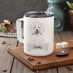 Personalized Poodle Insulated Coffee Mug, Dog Owner Portrait Mug, Poodle Owner Custom Dog Mug, Remembrance Memorial Gift