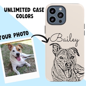 Personalized Black & White Pet Portrait Phone Case, Tough Or Slim Colored iPhone Samsung Phone Cases for Dog Lovers, Pet Loss Memorial Gift