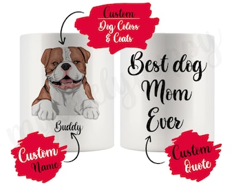 Personalized English Bulldog Dog Mom and Dad Mug, British Bulldog Women Men Christmas Gifts, Mommy Mug, English Bulldog Owner Present Gift