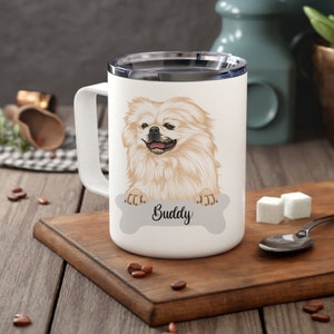 Personalized Pekingese Insulated Coffee Mug, Dog Owner Portrait Mug, Pekingese Owner Custom Dog Mug, Remembrance Memorial Gift