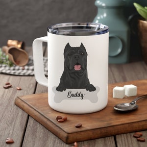 Personalized Cane Corso Insulated Coffee Mug, Dog Owner Portrait Mug, Cane Corso Owner Custom Dog Mug, Remembrance Memorial Gift