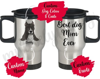 Personalized Pitbull Dog Mom Dad Travel Mug, Pit Bull Terrier Present Gift, Daddy Mommy, Pitbull Owner Gift, Pitty Pittie Men Women Gifts