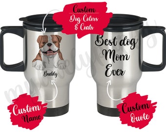 Personalized English Bulldog Dog Mom Dad Travel Mug, British Bulldog Women Men Christmas Gifts, Mommy, English Bulldog Owner Present Gift