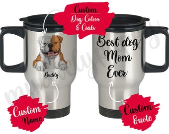 Personalized Aussie Bulldog Dog Mom Dad Travel Mug, Women Men Christmas Gifts, Aussie Bulldog Mommy Owner Present Gift, I Love Bulldog