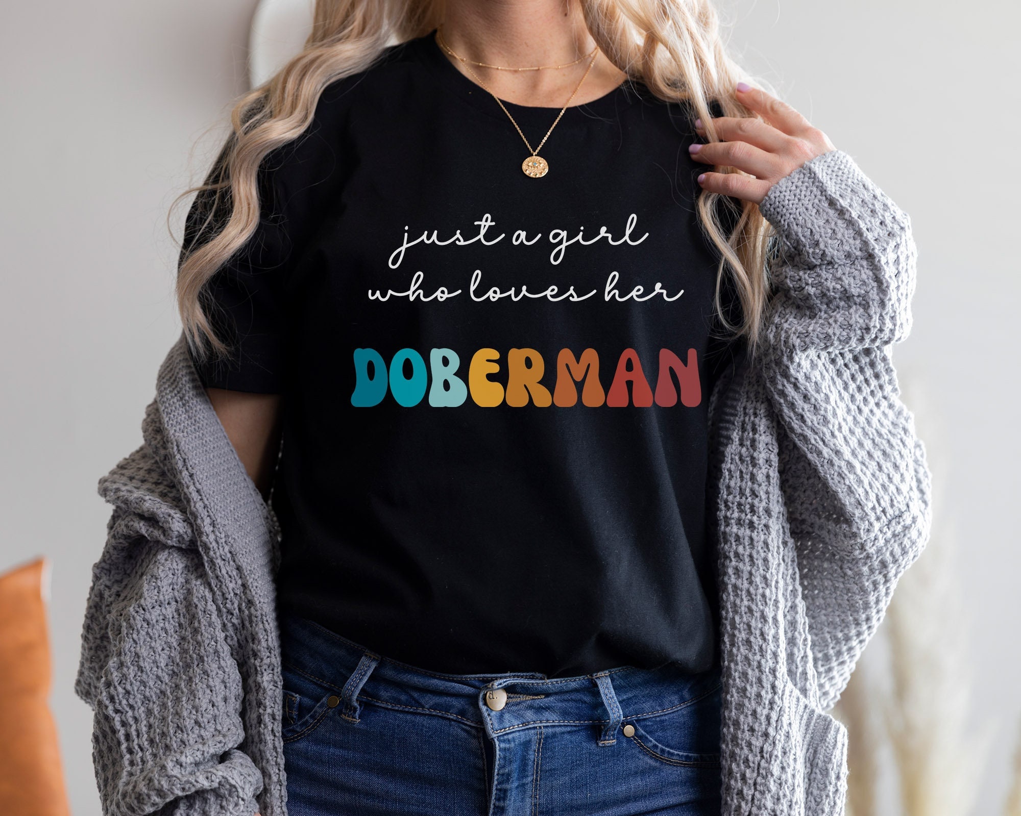 T-shirt Rétro Doberman Texte Design Ligne Noire Homme Femme Cadeau Vêtements Pour Amoureux Des Chiens - France