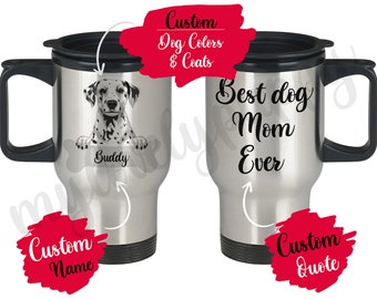 Personalized Dalmatian Dog Mom Dad Gift, Daddy Mommy Travel Mug, Carriage Dog Owner, Spotted Coach Dog Women Men Dally Dog Christmas Gifts