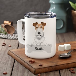Personalized Fox Terrier Insulated Coffee Mug, Dog Owner Portrait Mug, Fox Terrier Owner Custom Dog Mug, Remembrance Memorial Gift