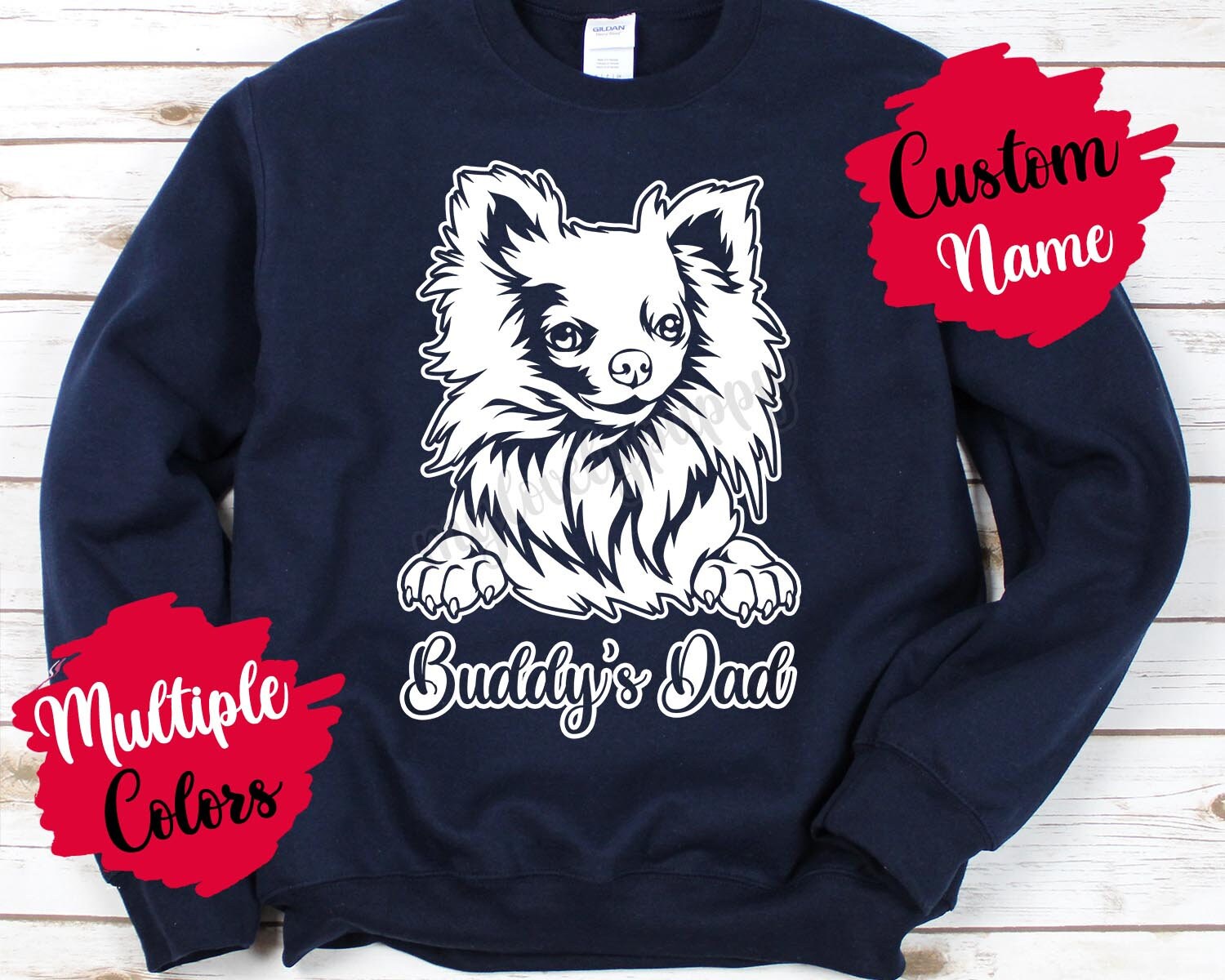Chihuahua som også er sparebøsse men Personalized Longhaired Chihuahua Dog Mom Dad Sweatshirt, Chiwawa