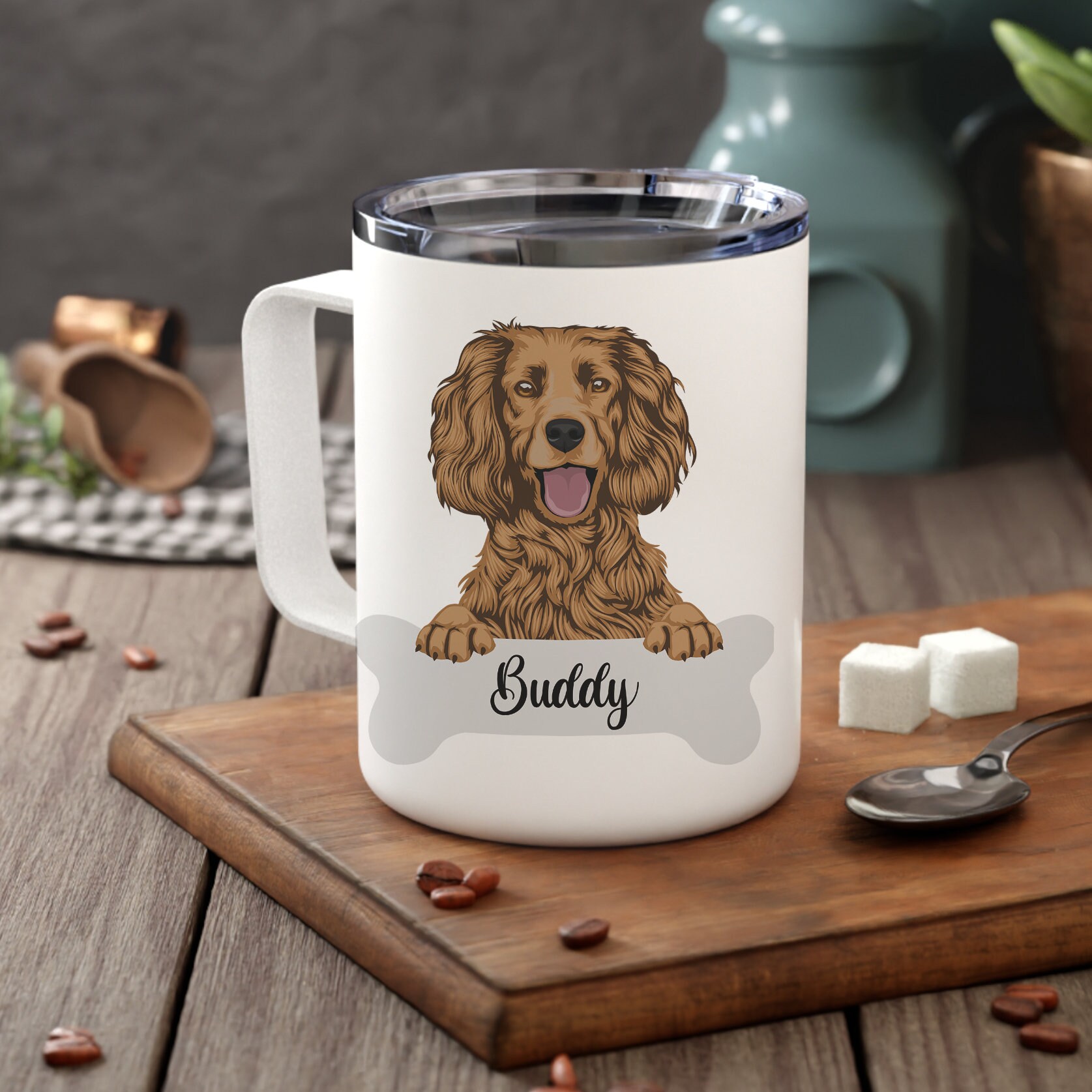 Personalized Cocker Spaniel Insulated Coffee Mug, Dog Owner