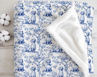 Dackel Blaue Chinoiserie Decke, Toile De Jouy Gemütlicher Sofa Fleece Überwurf, Eleganter Dackel Hund Housewarming Bett Wohnkultur Geschenk für Hundeliebhaber