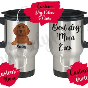 Personalized Redbone Coonhound Mom and Dad Travel Mug, Redbone Hound Owner, Men Women Redbone Hound Mommy Daddy Christmas Present Gift