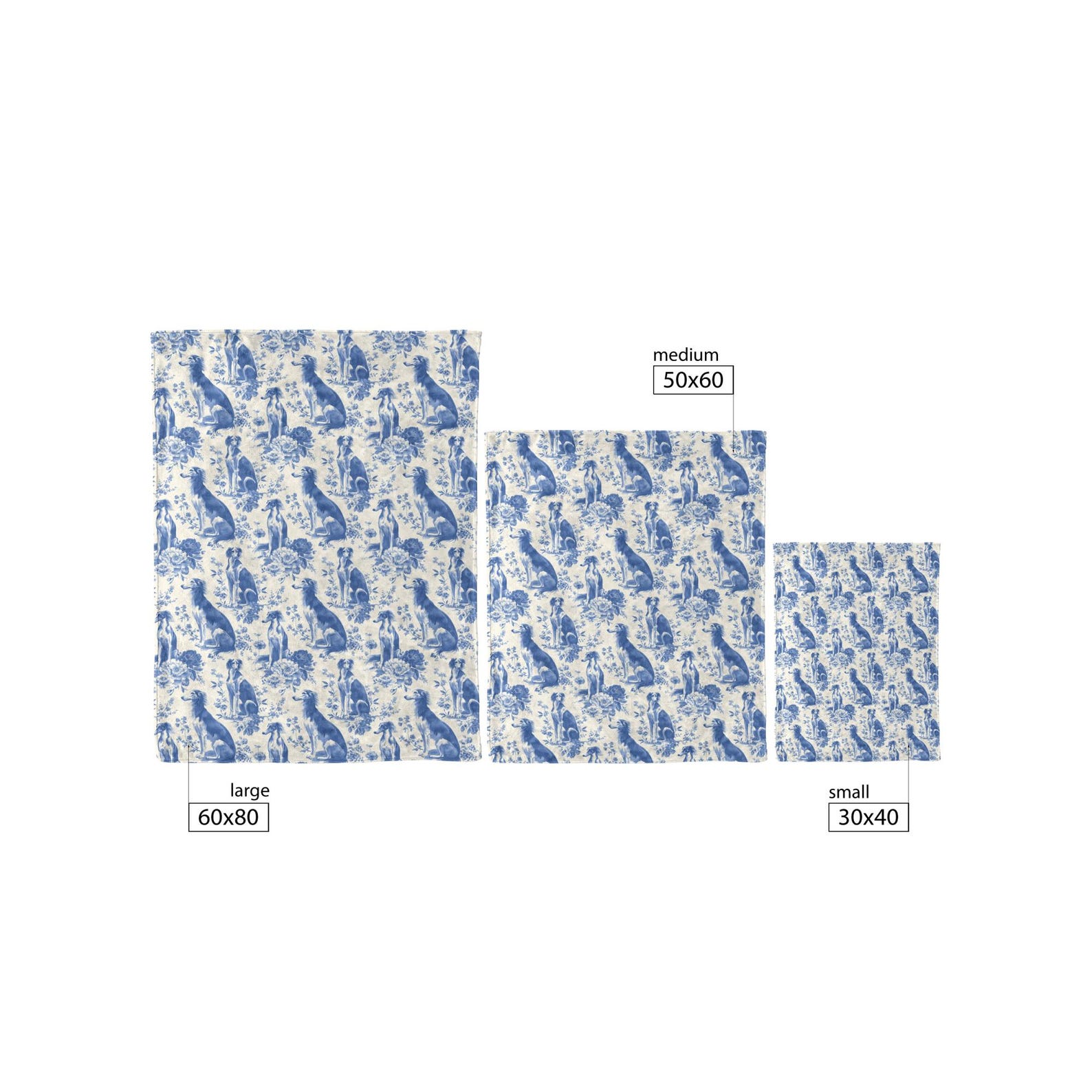 Saluki Blue Chinoiserie Toile De Jouy Fleece Blanket, Custom Dog Blanket For Dog Moms & Dads, Sofa Or Bed Throw, Mothers Day Gift - "60 x 80", Sherpa Fleece