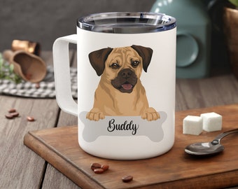 Personalized Puggle Insulated Coffee Mug, Dog Owner Portrait Mug, Puggle Owner Custom Dog Mug, Remembrance Memorial Gift