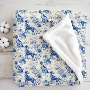 German Wirehaired Pointer Blue Chinoiserie Toile De Jouy Fleece Blanket, Custom Dog Blanket For Dog Moms & Dads, Bed Throw, Cozy Home Decor