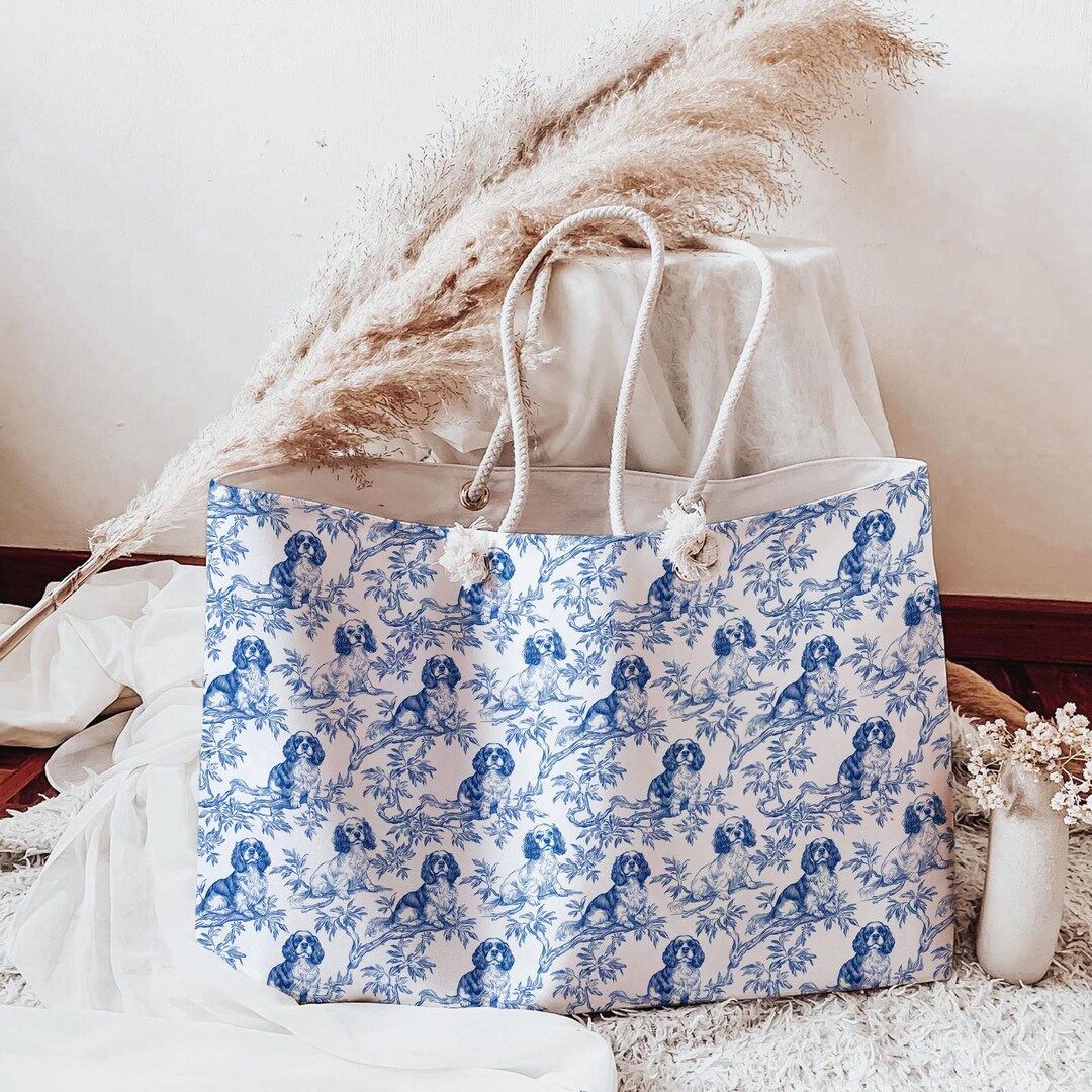 Cavalier King Charles Spaniel Toile De Jouy Weekender Bag, Blue