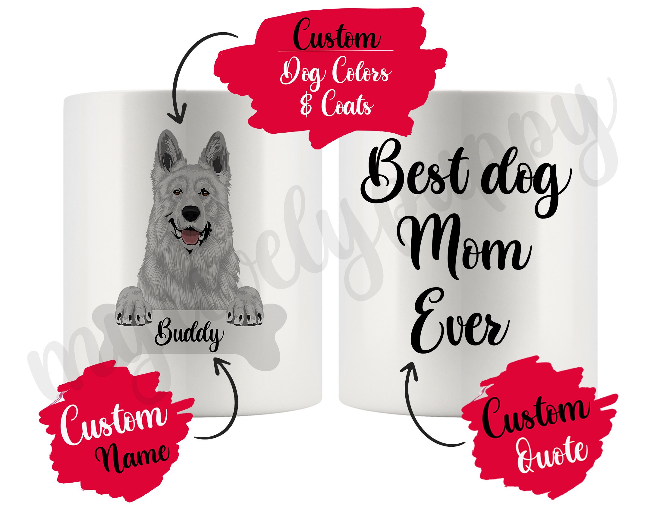 Personalisierte American White Shepherd Mama und Papa Geschenk, Weißer Kanadischer Schäferhund Kaffeebecher WS Hund WGSD Mama Frauen Weihnachtsgeschenk