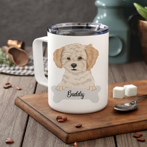 Personalized Shih-Poo Insulated Coffee Mug, Dog Owner Portrait Mug, Shih-Poo Owner Custom Dog Mug, Remembrance Memorial Gift