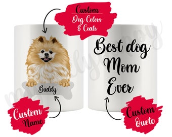 Personalisierte Pomeranian Dog Mom and Dad Tasse, Pompom Frauen und Männer Geschenke, Pom Dog Mommy and Daddy Tasse, Trommelgras Hund Geschenk
