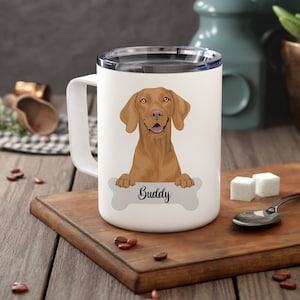 Personalized Vizsla Insulated Coffee Mug, Dog Owner Portrait Mug, Vizsla Owner Custom Dog Mug, Remembrance Memorial Gift