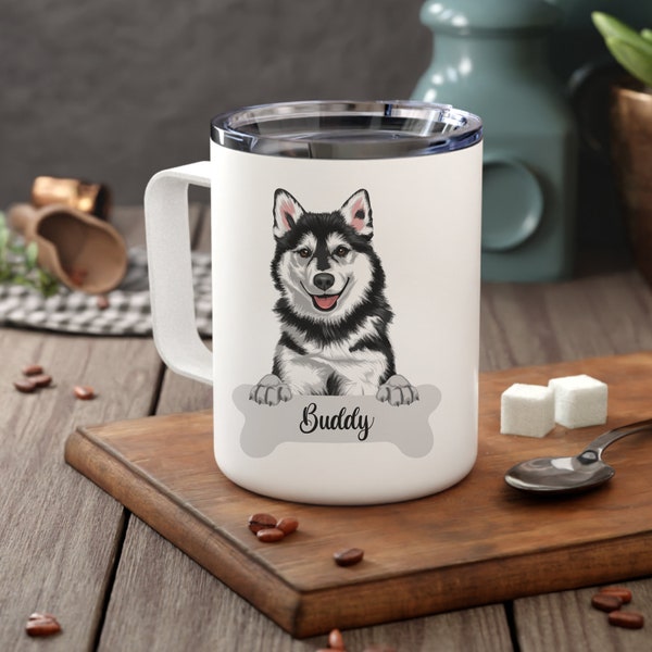 Personalized Pomsky Insulated Coffee Mug, Dog Owner Portrait Mug, Pomsky Owner Custom Dog Mug, Remembrance Memorial Gift