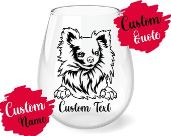 Personalized Longhaired Chihuahua Dog Mom and Dad Wine Glass,  Chiwawa Owner Mommy Gift, Women Men Christmas Gifts, I Love Chihuahuas