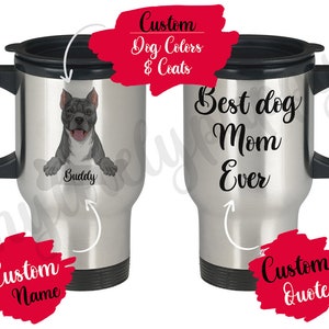 Personalized American Staffordshire Terrier Mom Dad Gift, Best Staffy Dog Mommy Travel Mug, Staffy Owner, Staffy Terrier Women Present Gift