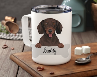 Personalized Dachshund Insulated Coffee Mug, Dog Owner Portrait Mug, Dachshund Owner Custom Dog Mug, Remembrance Memorial Gift