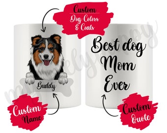 Personalisierte Australischer Schäferhund Mama Papa Becher, Aussie Herren Frauen Geschenke, Aussie Hund Mama Papa Becher, Aussie Geschenk, Kleiner Blauer Hund