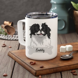 Personalized Japanese Chin Insulated Coffee Mug, Dog Owner Portrait Mug, Japanese Chin Owner Custom Dog Mug, Remembrance Memorial Gift
