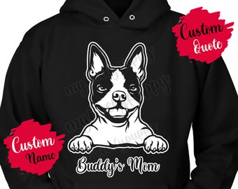 Personalized Boston Terrier Mom Dad Gift, Terrier Mommy Daddy Hoodie, Boxwood Dog Owner Women Christmas Gifts, Boston Bull Mom Present Gift