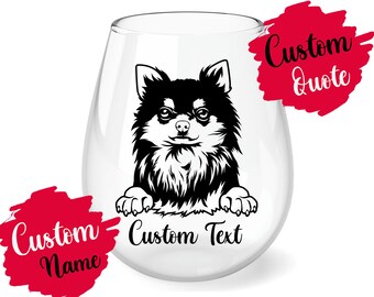 Personalized Longhaired Chihuahua Dog Mom and Dad Wine Glass, Women Men Christmas Gifts, Chiwawa Owner Mommy Gift, I Love Chihuahuas