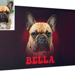 Custom Pet Portrait Colored Text On Canvas, Personalised Dog Owner Landscape Canvas, Pet Loss Memorial Gift, Dog Portraits From Photos