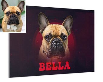 Custom Pet Portrait Colored Text On Canvas, Personalised Dog Owner Landscape Canvas, Pet Loss Memorial Gift, Dog Portraits From Photos