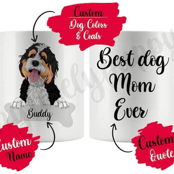 Personalized Bernedoodle Dog Mom and Dad Mug, Men Women Christmas Gifts, Custom Daddy Mommy Cross-Breed Bernedoodle Dog Owner Present Gift
