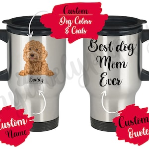 Personalized Labradoodle Dog Dad Mom Travel Mug, Men Women Gifts, Labradoodle Dog Mommy Daddy Cross-Breed Realistic Labradoodle Dog Gift