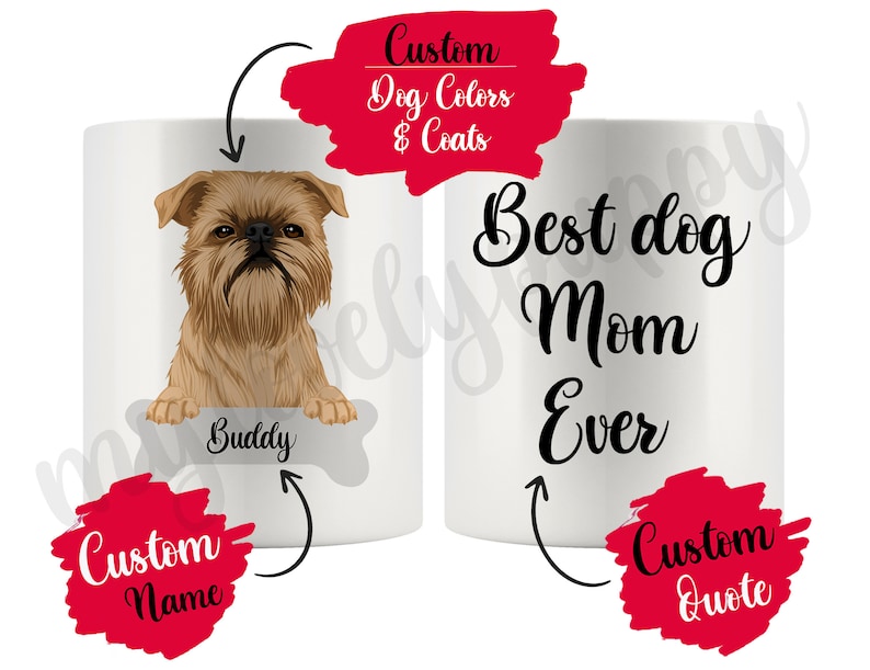 Personalized Brussels Griffon Dog Mom and Dad Mug, Women Men Christmas Gift, Belgian Griffon Mommy Mug, Griffon Belge Dog Owner Present Gift image 1