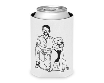 Enfriador de latas personalizado con retrato de hombre y perro: regalo personalizado con contorno para amantes de los perros, día del padre, cumpleaños del abuelo, regalos para papá o papá PawPaw
