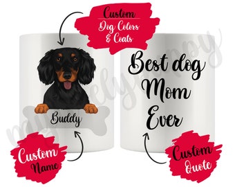 Regalo personalizado de mamá y papá Dachshund de pelo largo, taza del dueño de Doxie, regalos de Teckel Dog Women, regalo de mamá dotson, regalos de papá mamá weenie