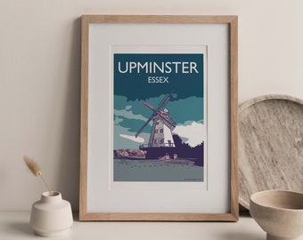 Upminster Windmill Essex East London A4 Travel Poster bright blue (unframed)