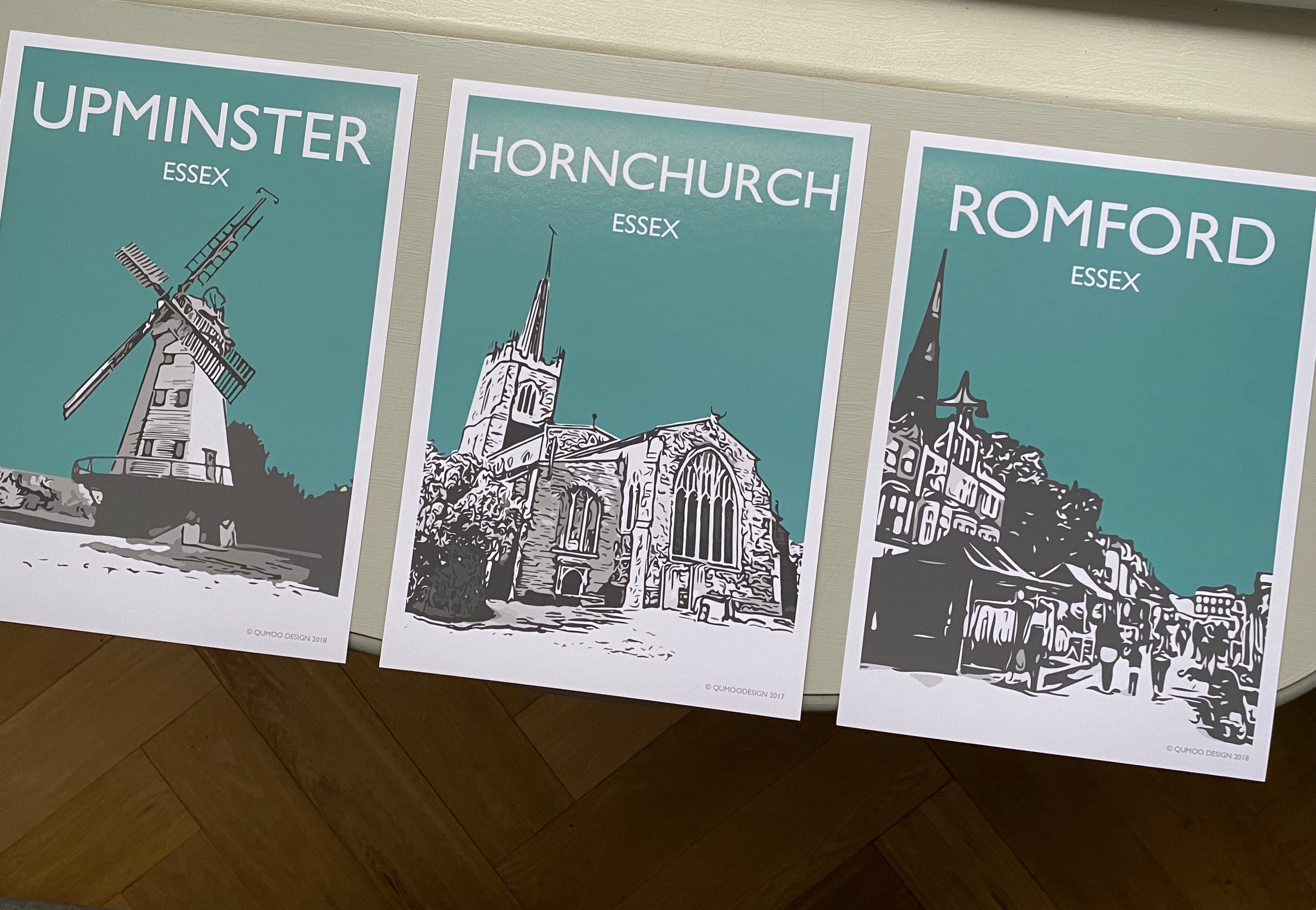 Romford Essex East London A3 Travel Poster teal grey green Etsy