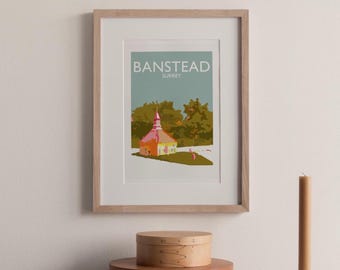 Banstead, Surrey BLUE Surrey England UK A4 fine art travel print (not framed)