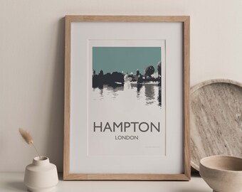 Hampton teal (green/grey) London England UK A4 Travel Poster Print
