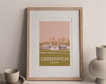 Greenwich, London, England A2 giclee art travel poster print (unframed) boho wall art