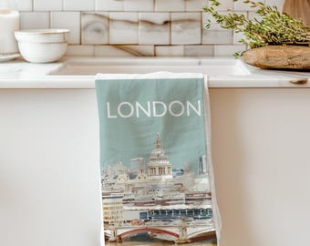 St Pauls London Skyline England Cotton retro travel print style kitchen Tea Towel (1)