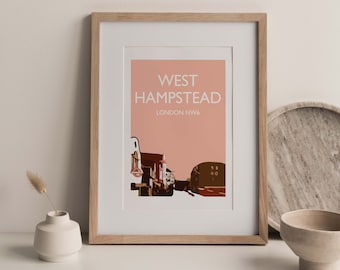 West Hampstead Travel Print: London NW6, Peachy Pink A4 Art