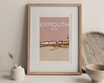 Exmouth A4 print, travel poster, Devon, port town, seaside resort, River Exe, Exeter, Jurassic Coast, South West England, Travel Poster